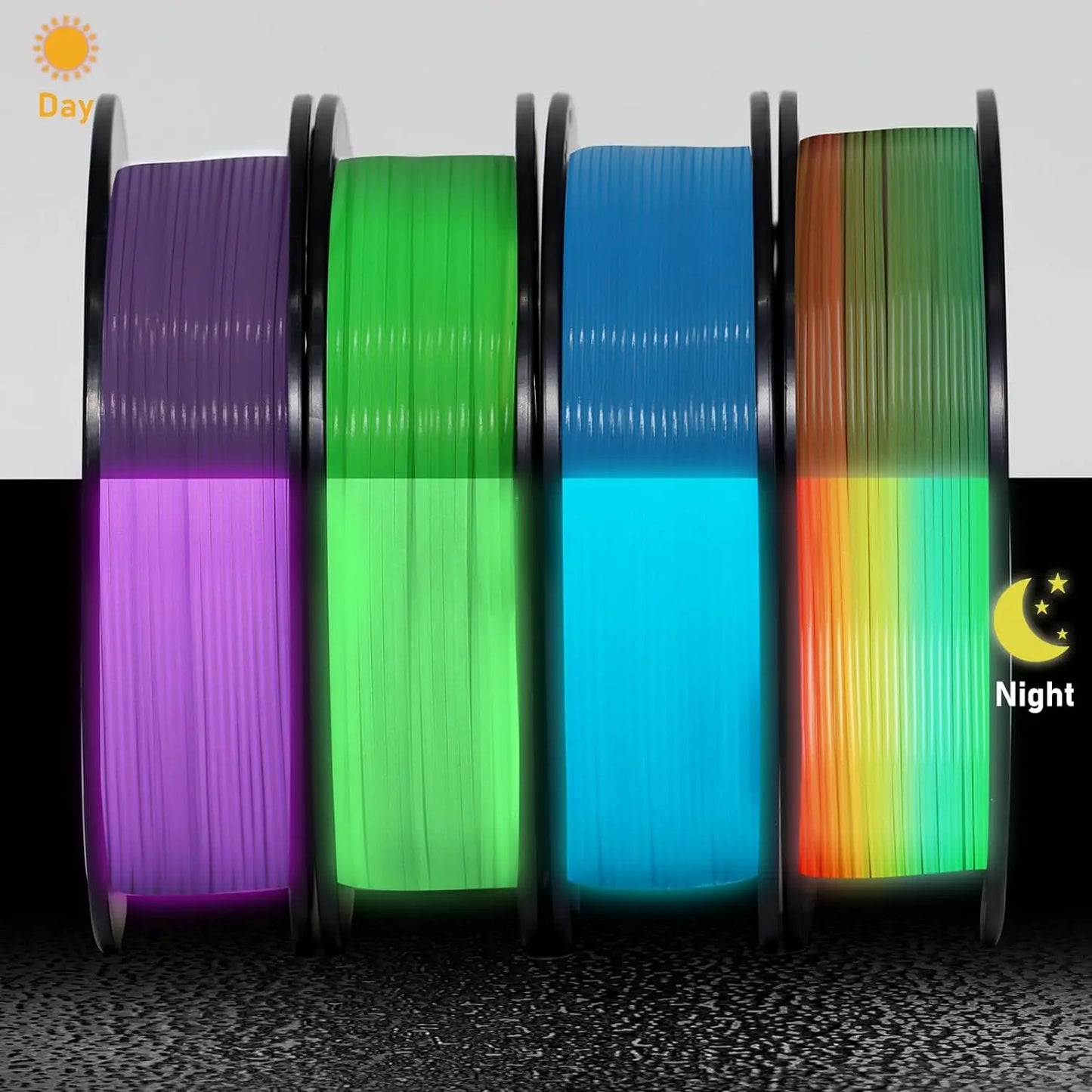 Glow in the Dark Filament Multicolor, Green, Blue, Purple and Rainbow, PLA Filament 1.75 Mm, 3D Printer Filament Bundle,