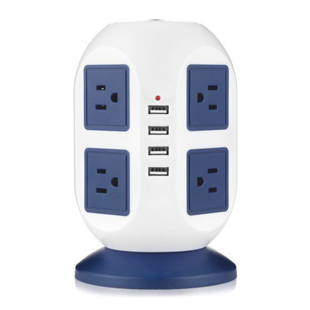 8 Way Switched Surge Protected Tower Extension Lead UK Mains Plug Socket 4 USB