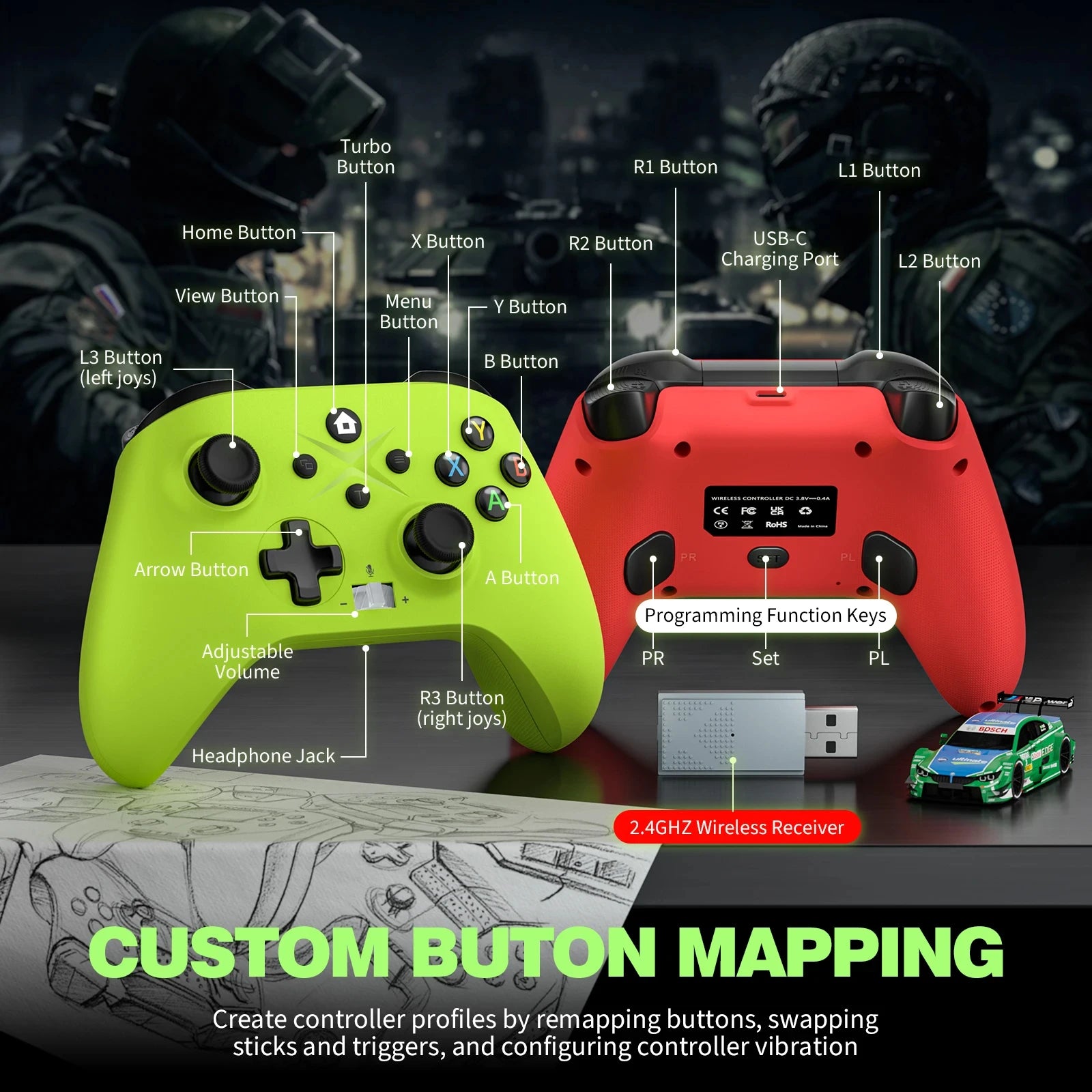 2.4G Wireless Gamepad for Xbox One Series X/S/Pc/Ios//Steam 6 Axis Gyro with Turbo Function Game Consoles Controller Joystick