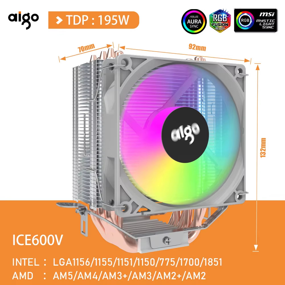 CPU Cooler 2 4 6 Heat Pipes PC Radiator Cooling 3PIN PWM Silent Rgb Fan for Intel 1700 1150 1155 1156 1366 AM2/AM3/AM4 AMD