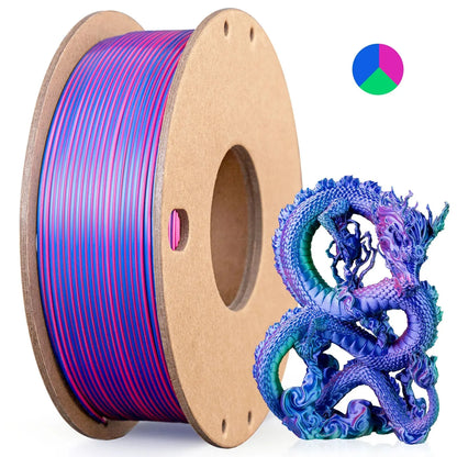 Silk PLA 3D Printer Filament 1.75Mm Triple Color Silk PLA Filament 3D Printing Filament 250G 3 In1 Color Rose Red Sky Blue Green