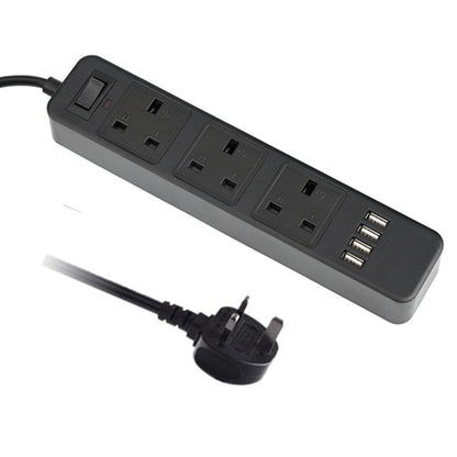 8 Way Switched Surge Protected Tower Extension Lead UK Mains Plug Socket 4 USB