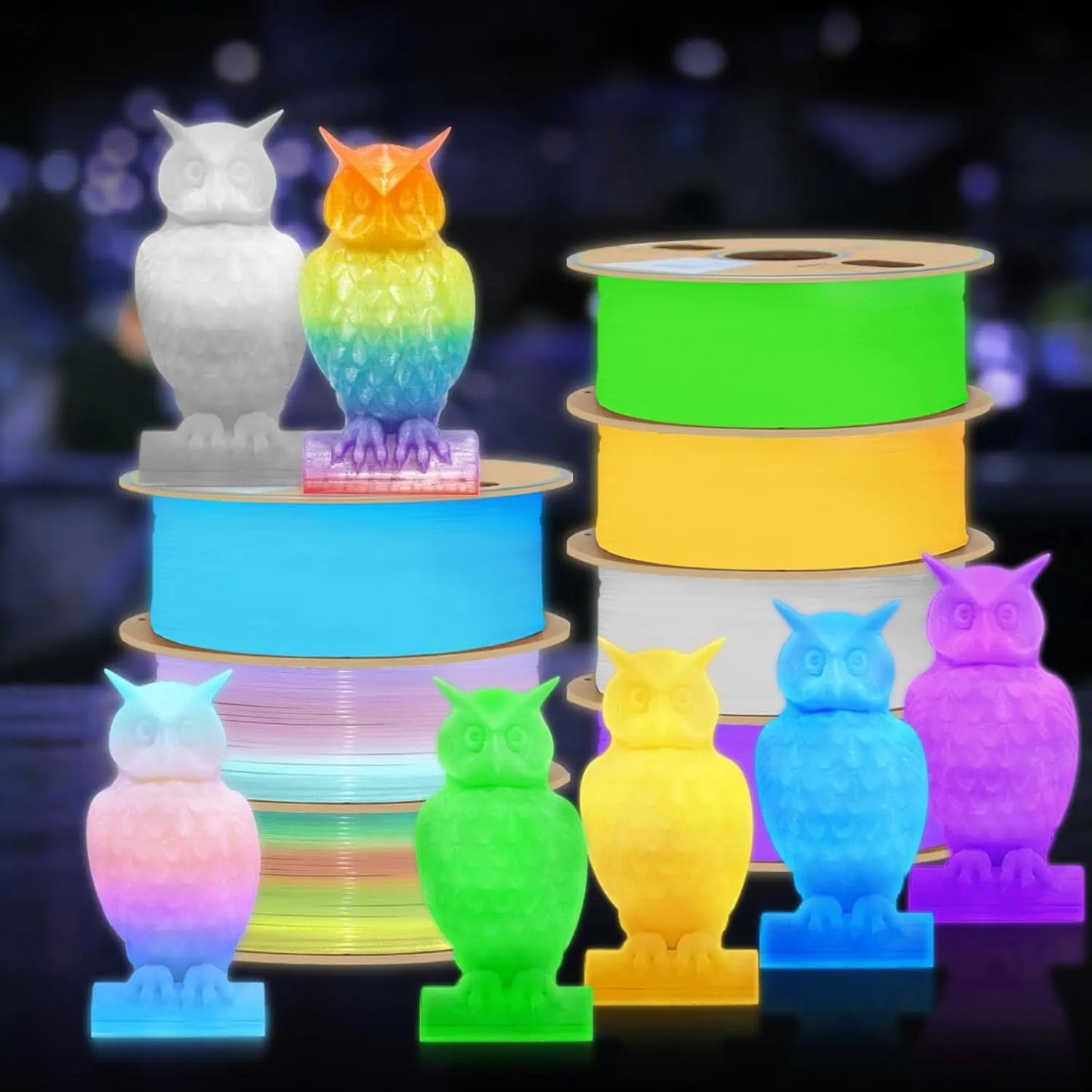 Glow in the Dark Filament Multicolor, Green, Blue, Purple and Rainbow, PLA Filament 1.75 Mm, 3D Printer Filament Bundle,