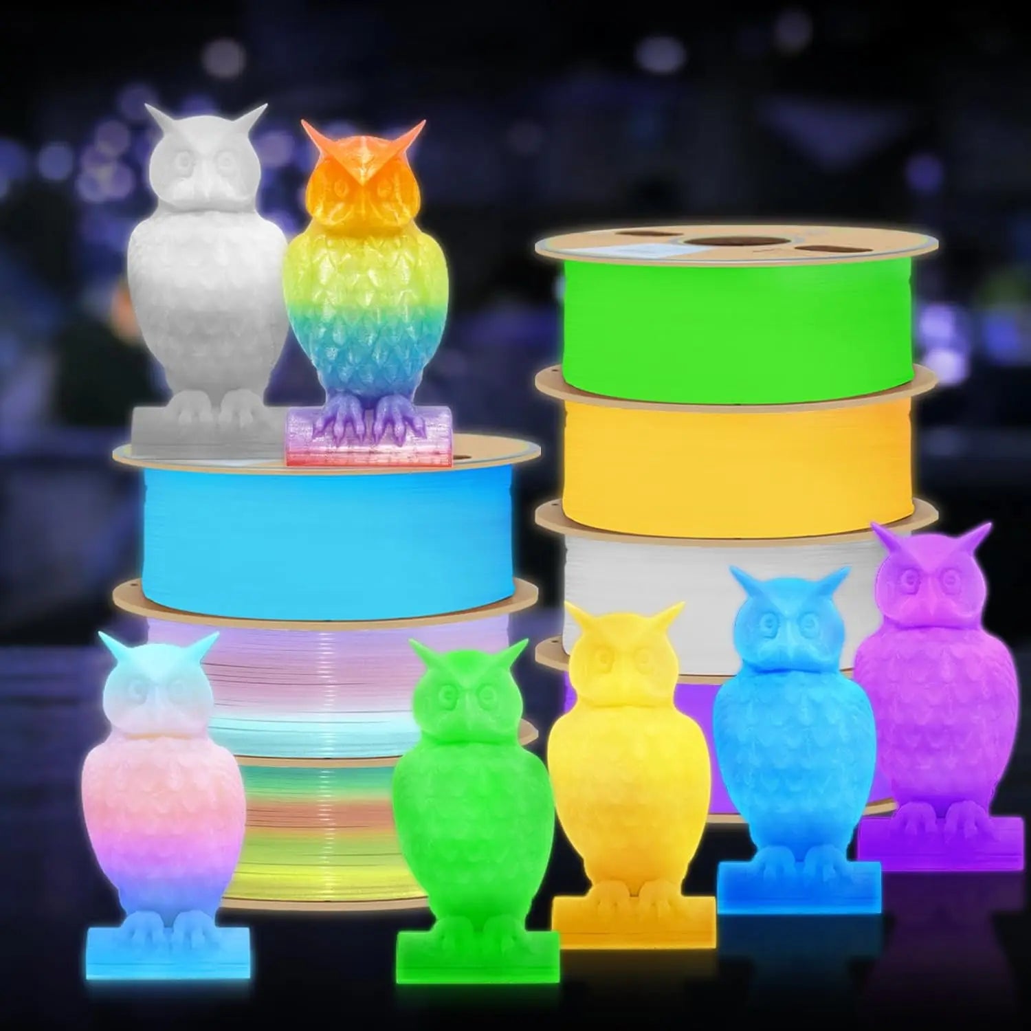 Glow in the Dark Filament Multicolor, Green, Blue, Purple and Rainbow, PLA Filament 1.75 Mm, 3D Printer Filament Bundle,